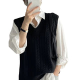 Autumn Twist Knitted Vest 2024 Outer Wear Loose Slimming Western Style Korean Style V-neck Top