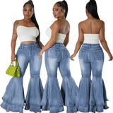 fashion Fashionable All-Match Wide-Leg Washed Denim Stretch Flared Pants