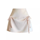 guys in skirts Satin Bow Lace-up Skirt Women's Summer 2024 Anti-Exposure High Waist Slimming A- line Hip Skirt