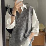 Autumn Twist Knitted Vest 2024 Outer Wear Loose Slimming Western Style Korean Style V-neck Top