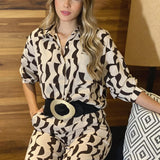 2024 fall fashion trends New Women's Fashion Printed Lapel Long Sleeve Casual Style Shirt High Waist Straight Pants Suit