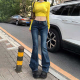 2000s fashion American Retro Low Waist Hot Girl Flared Pants Slim Slimming Stretch Jeans Women's Autumn and Winter Trousers Lengthened