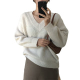 Fall outfits Sweater Lazy Style V-neck Pullover Women's Loose 2024 Autumn and Winter Korean Style New Retro Women's Sweater