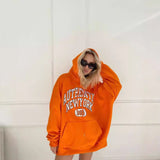 fall outfits men 2024 Autumn and Winter Women's Loose Fleece-lined Hooded Sweater Casual Letter Printed Top Popular