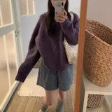 leapord outfit Gentle Style Circle Yarn Purple Pullover Women's Autumn and Winter New Style Nuo Jiji round Neck Sweater Top Fashion