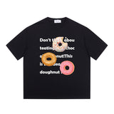 shirt Cute Donut Printed Youth Short-Sleeved T-shirt Men and Women Couple Casual Loose round Neck T-shirt 