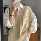 Autumn Twist Knitted Vest 2024 Outer Wear Loose Slimming Western Style Korean Style V-neck Top