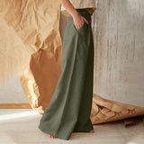 teacher outfits Women's Solid Color High Waist Casual Button Cotton Linen Wide Leg Pants