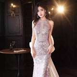 pink dress Banquet Host Evening Dress 2024 New Style Style Birthday Party Socialite Elegant French Light Luxury Fishtail