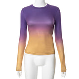 concert outfit ideas Fashionable Gradient Printed round Neck Pullover Women's Spring and Autumn Bottoming New