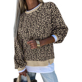 frat outfits Personalized Leopard Print round Neck Sweater for Women 2024 Winter New Contrast Color Stitching Long Sleeve Pullover for Women