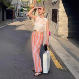 teacher outfits Elegant Casual Striped Pants Women's Summer Thin High Waist Draping Casual Straight Loose Wide Leg Pants Trendy