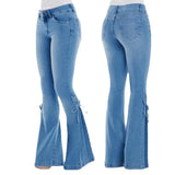 Wjczt 2000s dti Women's Jeans Mid-Waist Lace-up Denim Trousers Stretch Jeans Women's Flared Pants