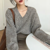 Fall outfits Sweater Lazy Style V-neck Pullover Women's Loose 2024 Autumn and Winter Korean Style New Retro Women's Sweater