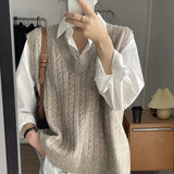 Autumn Twist Knitted Vest 2024 Outer Wear Loose Slimming Western Style Korean Style V-neck Top