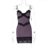 2000s fashion INS Style Sexy V-neck Stitching Lace Edge Strap Wrapped Chest Sheath Short Dress