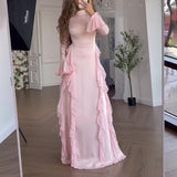 dress to impress Women's Autumn round Neck Bell Sleeve Elegant High Waist Stitching Slimming Dress Women