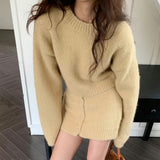 concert outfit Dongdaemun 2024 Winter New Fashion Solid Color Sweater Hot Girl Knitted Hip Skirt Two-Piece Suit for Women