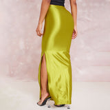 guys in skirts D24sk279 Skirt Summer Draping Satin Multi-Color Mid-Length High Waist Sheath Skirt