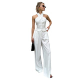 suit Women's Clothing 2024 Summer New Elegant Halter Single-Breasted High Waist Straight Pants Fashion Casual Suit