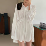 style Long Sleeve Polo Collar Lace-up Loose Shirt Dress Spring and Autumn New Women's Clothing Salt Korean Style Stacked Short Skirt