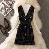 fall outfits 2024 Woolen Dress Women's Fashion Suit Age-Reducing Autumn New Plaid Sling A- line Vest Skirt Knitted Bottoming Shirt