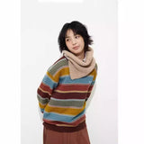 sweater 2024 New Retro Preppy Style Colorful Striped Sweater Women's Sweater Stacked Striped Sweater Fashion