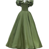 Wjczt French evening dress 2024 new green princess at large elegant one-shoulder birthday party engagement dress