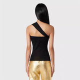 Wjczt 2000s fashion Summer Golden Butterfly Buckle One-Shoulder Halter Backless Sling Top