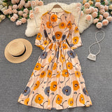 cybergoth dress to impress Light Mature Style Dress Autumn Dress Goddess Style Elegant Collar Slim Mid-Length Retro Printed French Style Platycodon Grandiflorum Skirt