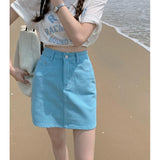 grunge outfits American Retro Street Denim Workwear Skirt 2024 Summer New Internet Celebrity High Waist Short Skirt