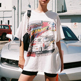 outfit inspo Fashion Top Women's American Retro Short Sleeve Ins Internet Celebrity Same Style Racing Printed Loose T-shirt Women 11713