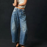 2024 fall fashion trends Casual Women's Loose Wide-Leg Pants Mid-Low Waist Washed Denim Trousers