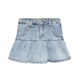 2000s fashion Sweet and Spicy Washed Denim Pleated Skirt Women's Summer New Anti-Exposure All-Match Ruffled Skirt with Lining