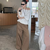 summer outfits inspo Street Wide-Leg Workwear Straight Casual Pants Pleated Loose Slimming Mop Straight Pants K335