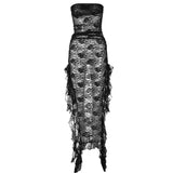 Wjczt American women's clothing new spring and summer hot sale slim back sexy lace slim slit dress