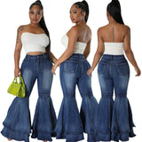 fashion Fashionable All-Match Wide-Leg Washed Denim Stretch Flared Pants