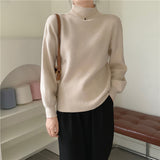 fall fashion Japan and South Korea ~ 2024 New Bottoming Half Turtleneck Solid Color Lantern Sleeve Korean Style Knitted Sweater Top for Women