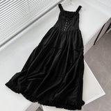 Wjczt 2024 new lazy holiday style pleated edge front button design super long dress goddess skirt big swing skirt 3405