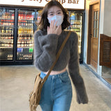 concert outfit Bell Sleeve Korean Style Velvet Sweater for Women Autumn and Winter New Sweet Hot Girl Pullover Slim Slimming Short Sweater Top