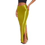 guys in skirts D24sk279 Skirt Summer Draping Satin Multi-Color Mid-Length High Waist Sheath Skirt