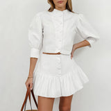 fall 2024 fashion trends 2024 Summer White Lantern Sleeve Shirt Short Skirt Two-Piece Set Women's Design Sense Professional Suit Women's Clothing