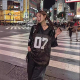 90s streetwear Retro Hip Hop Jersey Loose Short Sleeve T-shirt for Women 2024 Summer New High Street American Half Sleeve Top Fashion