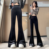 going out winter outfits Gold Velvet Flared Pants Women's Autumn and Winter Elastic Waist Horseshoe Pants Draping Loose Straight Mop Pants