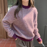 fall outfit men Houndstooth Sweater for Women 2024 New Autumn and Winter Loose Korean Style Versatile Lazy Style Pullover Sweater Top for Students