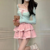 outfit 2024 Spring and Summer Vigorous Girl Lace Collar Cardigan Slim Slimming Long Sleeve Top Cake Dress Two-Piece Set