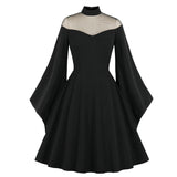 dress to impress retro glamour E-Commerce New Halloween Black Queen Mesh Bell Sleeve Stitching Retro Dress 3067