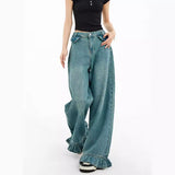 fashion outfits American Retro Jeans Women's Design Sense Niche Lace Loose Slimming Straight Mop Wide-Leg Pants 