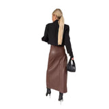 skater women outfits New Skirt Women's Clothing 2024 Autumn and Winter New Elegant Sexy High Waist Split Leather Skirt