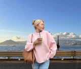 fall outfits women 2024 Fashion round Neck Barbie Pink Loose Casual Pullover Long Sleeve Sweater